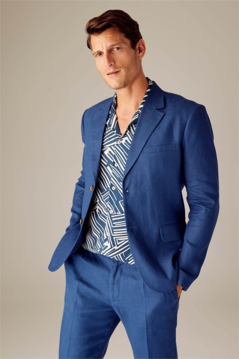 MAN NAVY Regular Fit Linen Blazer