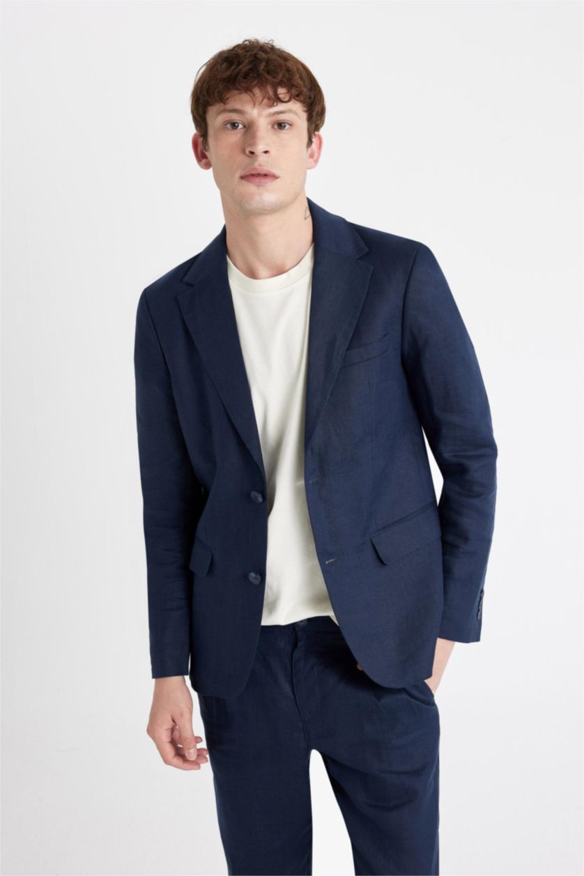 MAN NAVY Regular Fit Linen Blazer