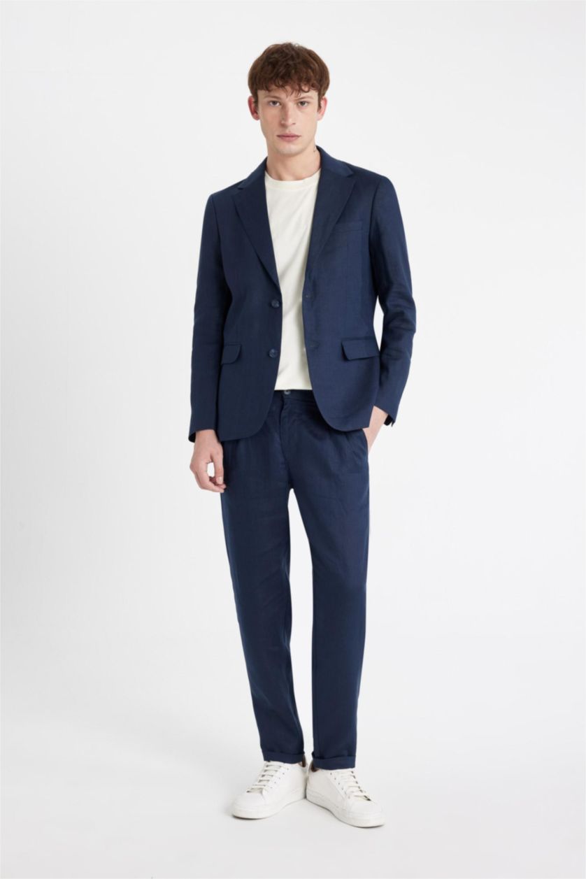 MAN NAVY Regular Fit Linen Blazer