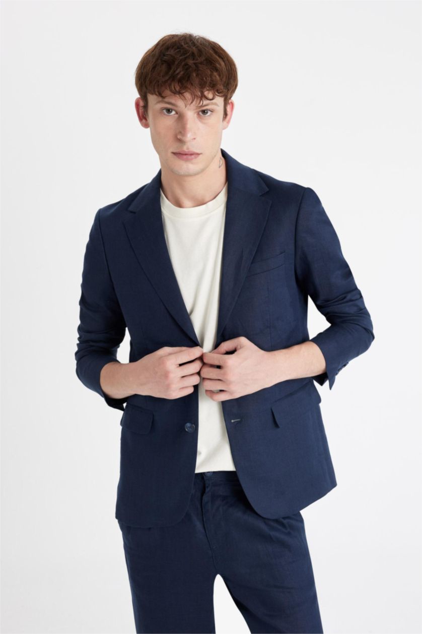 MAN NAVY Regular Fit Linen Blazer
