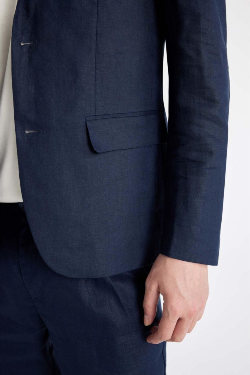 MAN NAVY Regular Fit Linen Blazer