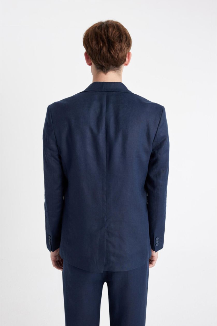 MAN NAVY Regular Fit Linen Blazer