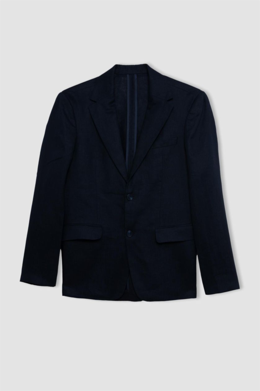 MAN NAVY Regular Fit Linen Blazer