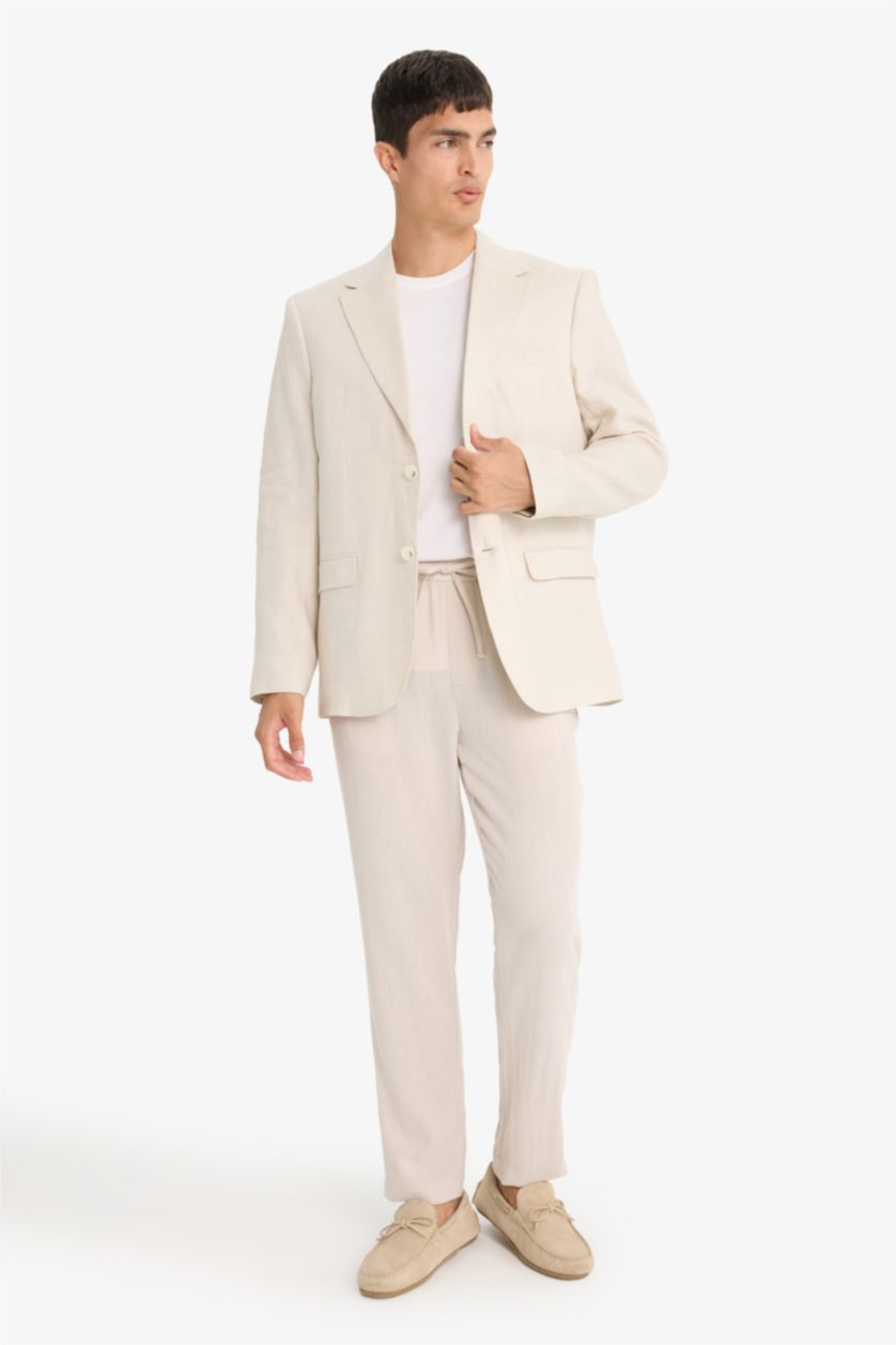 MAN Beige Regular Fit Half Lining Linen Blazer Jacket
