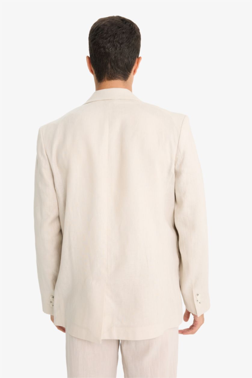 MAN Beige Regular Fit Half Lining Linen Blazer Jacket
