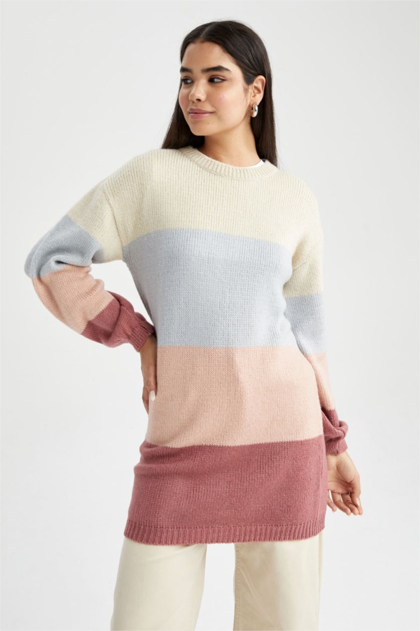 Женская Розовый Туника стандартного кроя с круглым вырезом