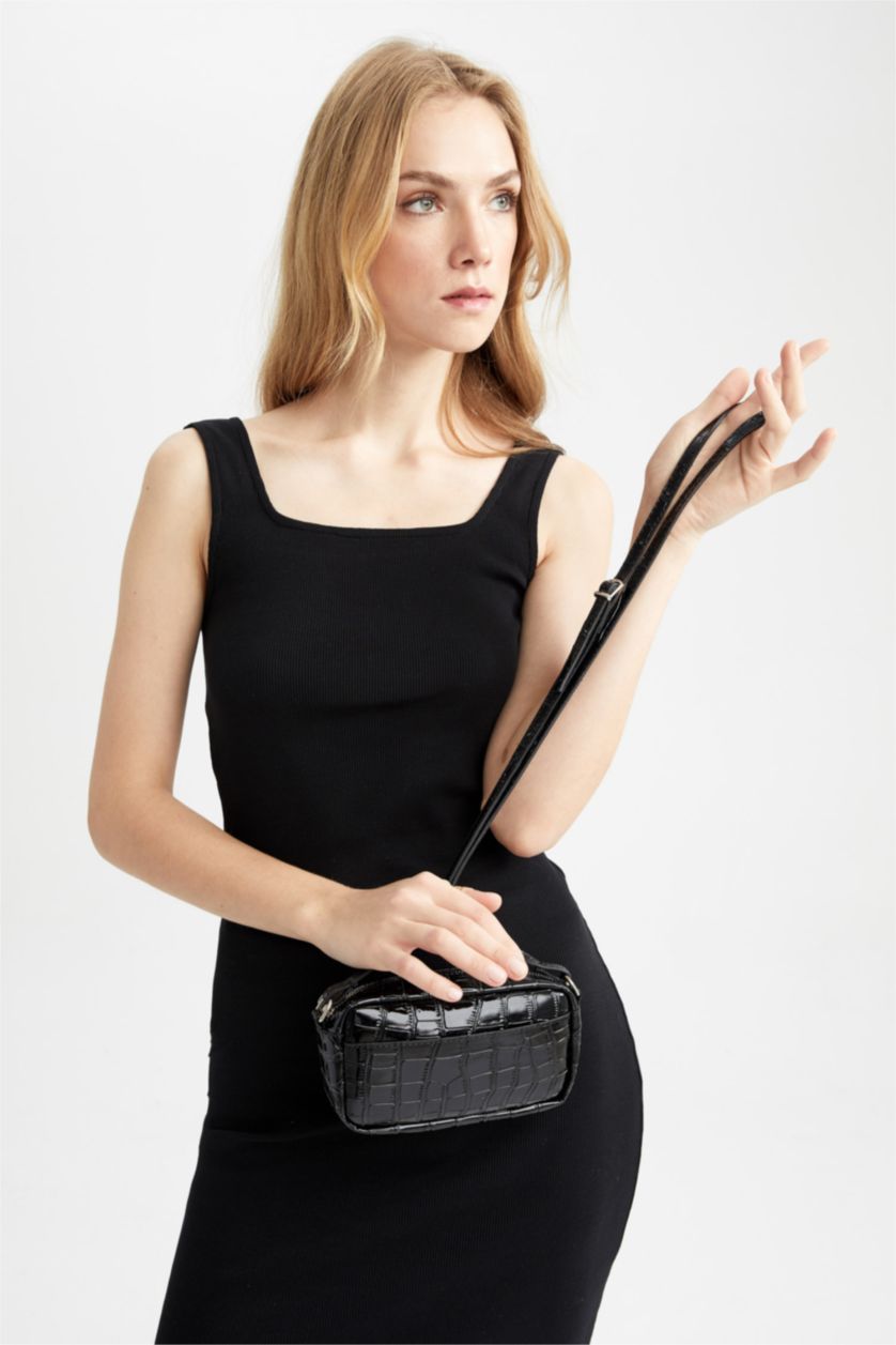 WOMAN Black Faux Leather Crossbody Bag
