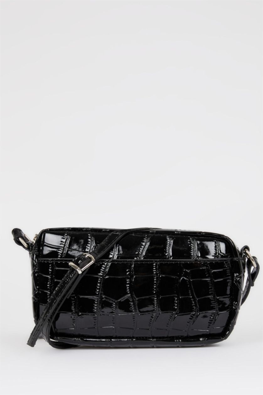 WOMAN Black Faux Leather Crossbody Bag