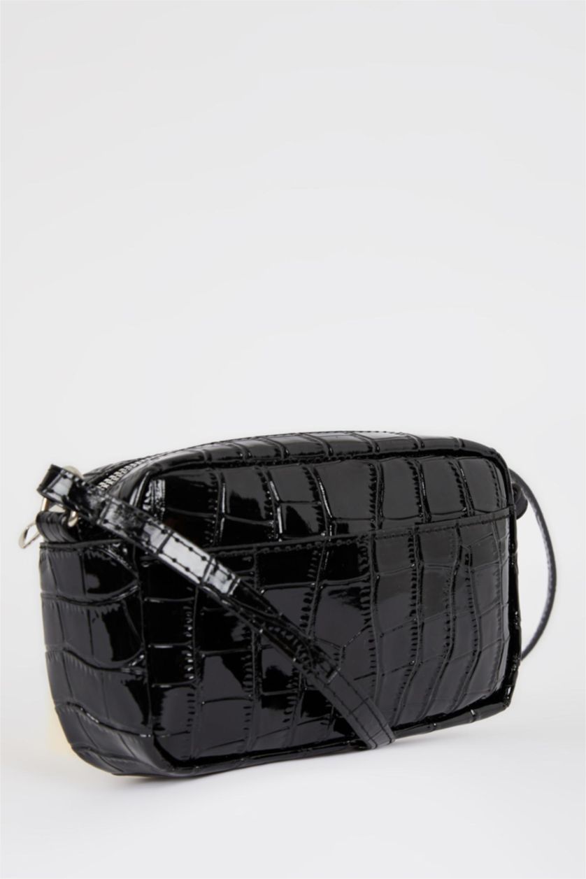 WOMAN Black Faux Leather Crossbody Bag