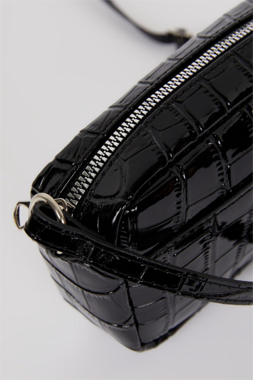 WOMAN Black Faux Leather Crossbody Bag