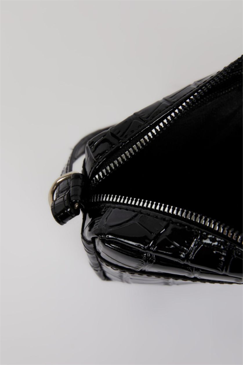 WOMAN Black Faux Leather Crossbody Bag