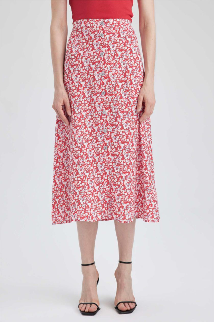 WOMAN Red A Cut Midi