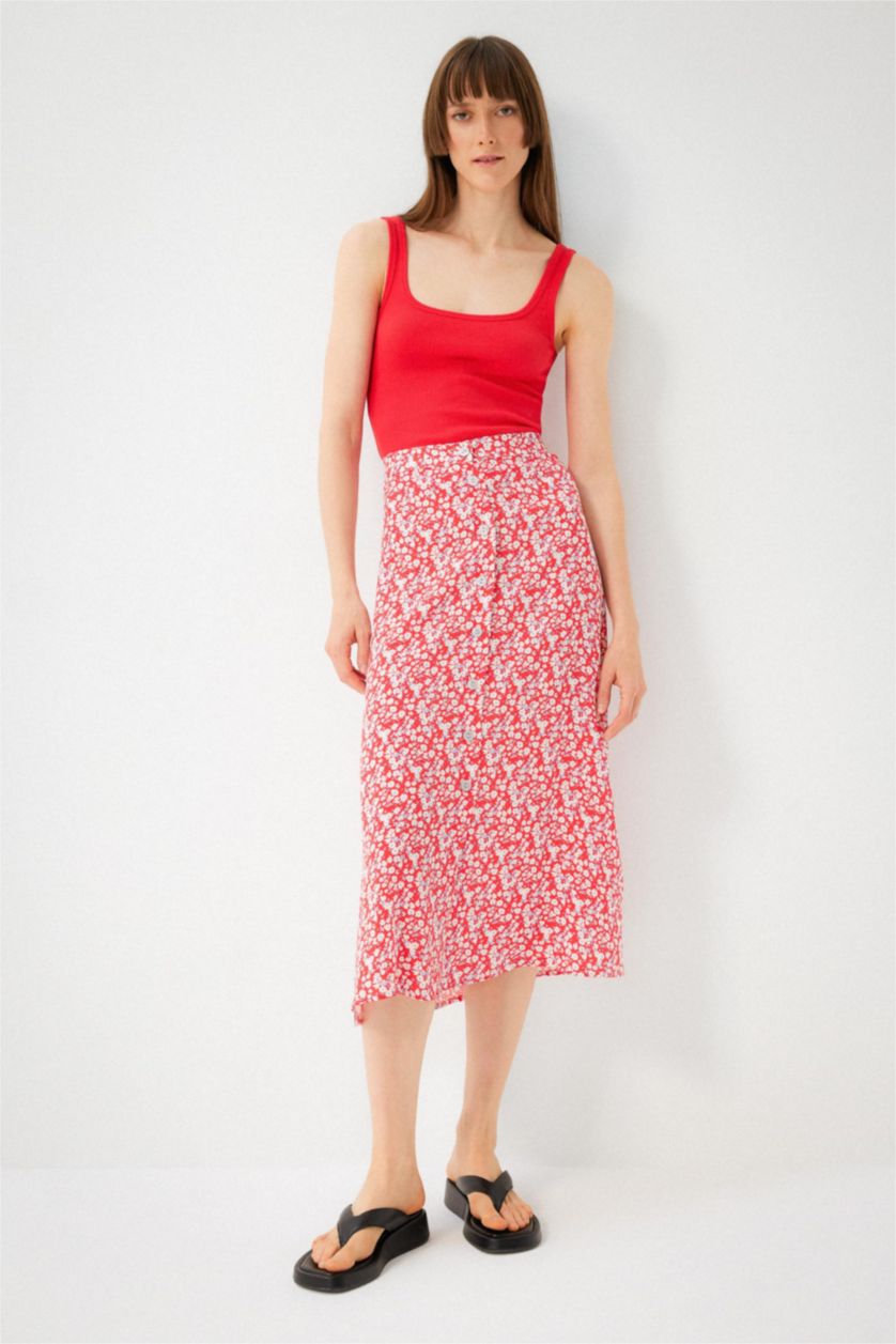 WOMAN Red A Cut Midi