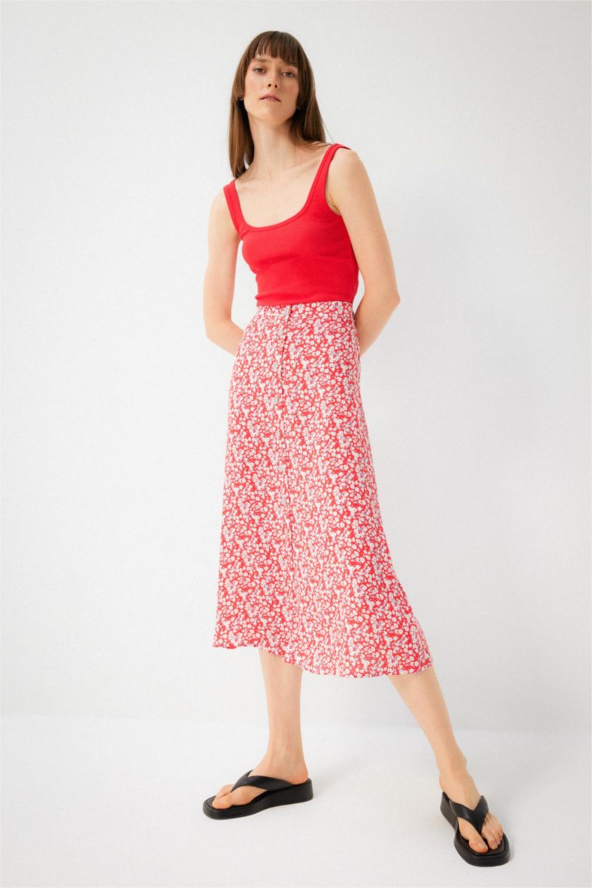 WOMAN Red A Cut Midi