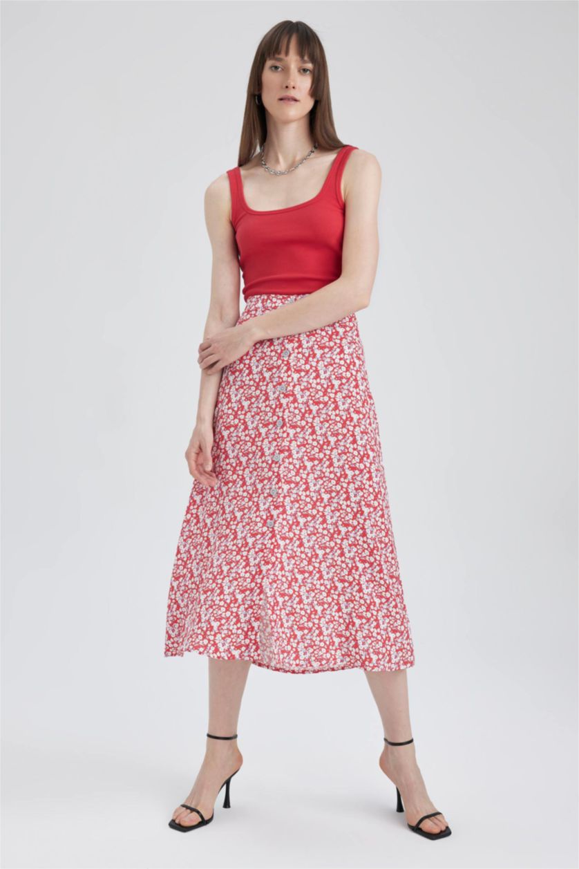 WOMAN Red A Cut Midi