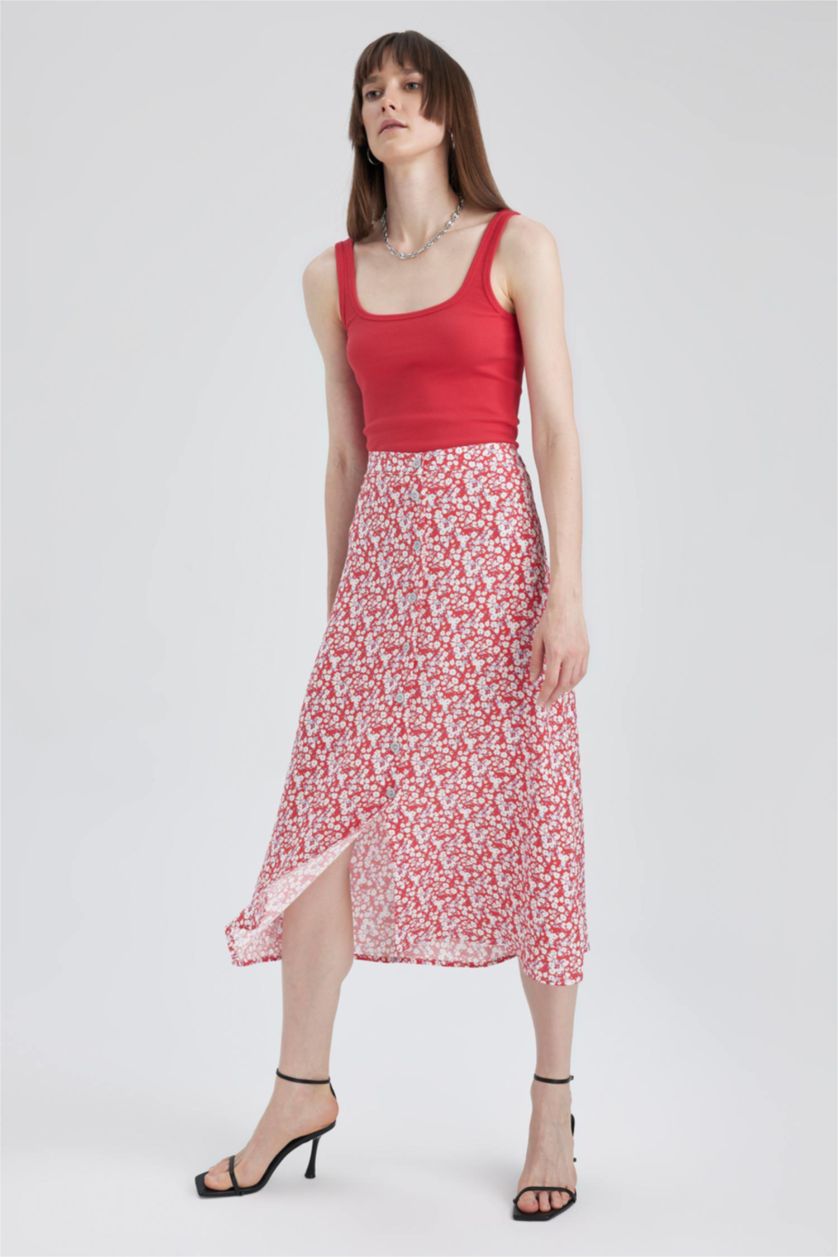 WOMAN Red A Cut Midi