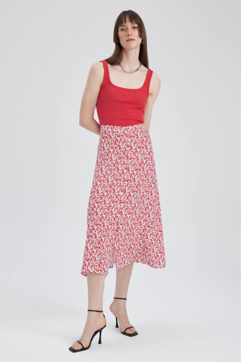 WOMAN Red A Cut Midi