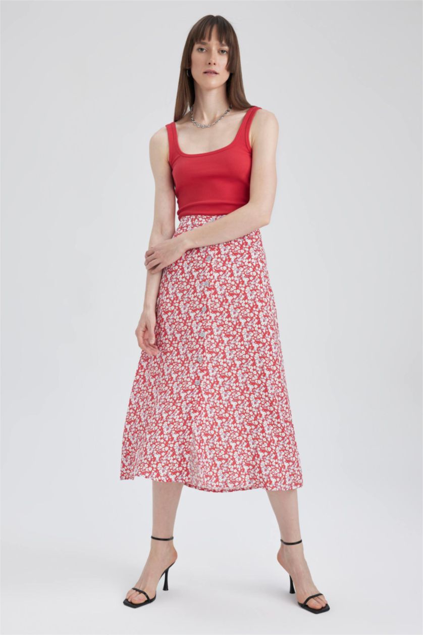 WOMAN Red A Cut Midi
