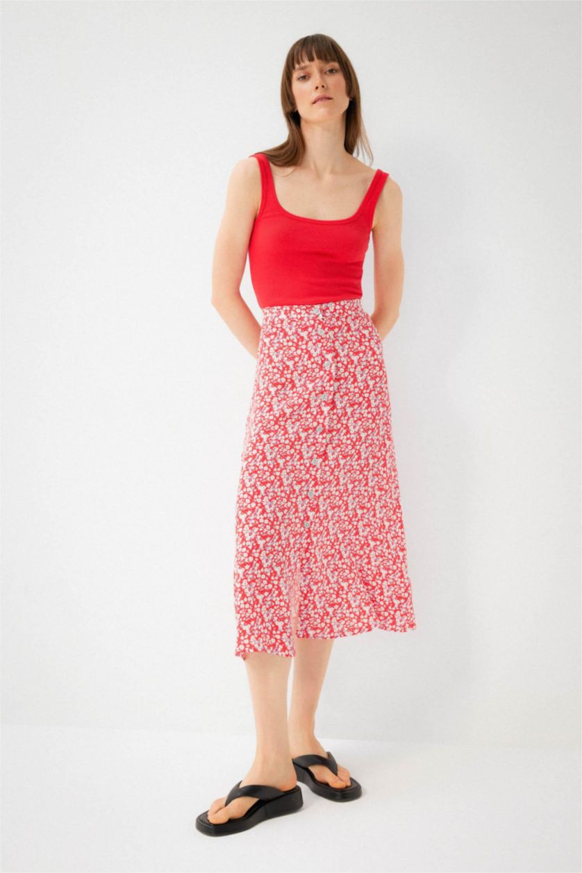 WOMAN Red A Cut Midi