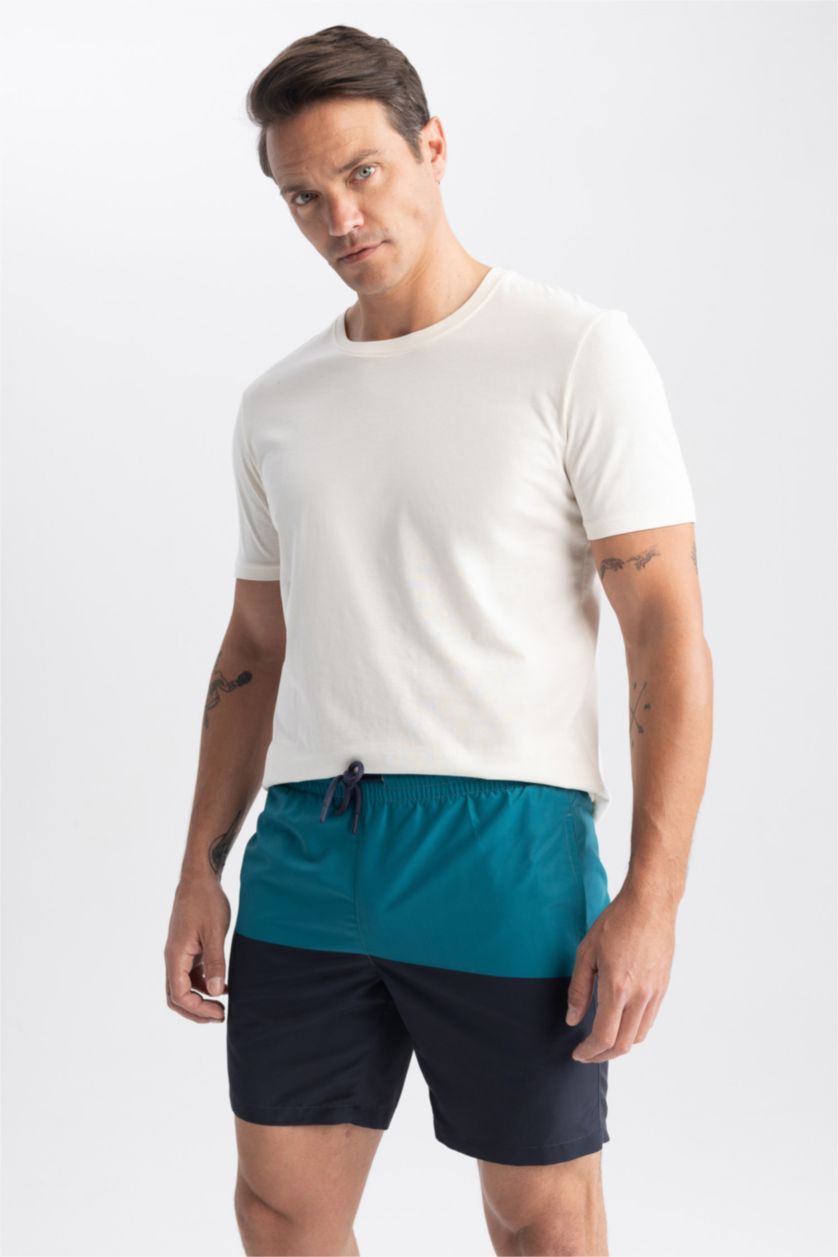 HOMME Vert Foncé Short de Bain coupe régulière imprimé