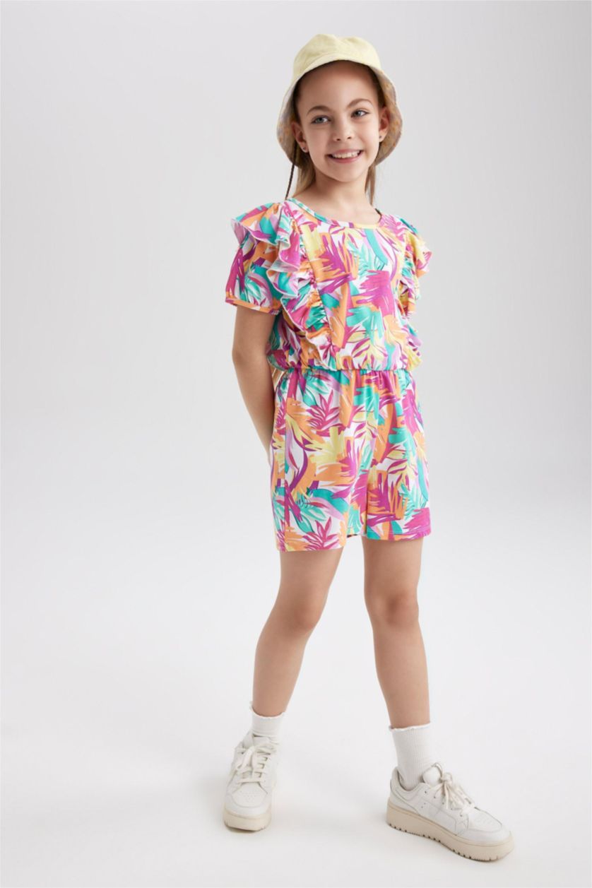 Girls & Teens White Girl Patterned Short Sleeve Jumpsuit
