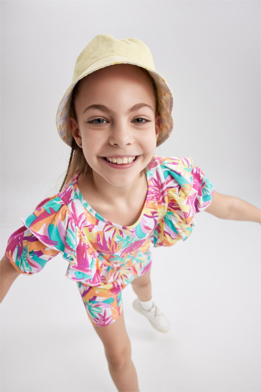 Girls & Teens White Girl Patterned Short Sleeve Jumpsuit