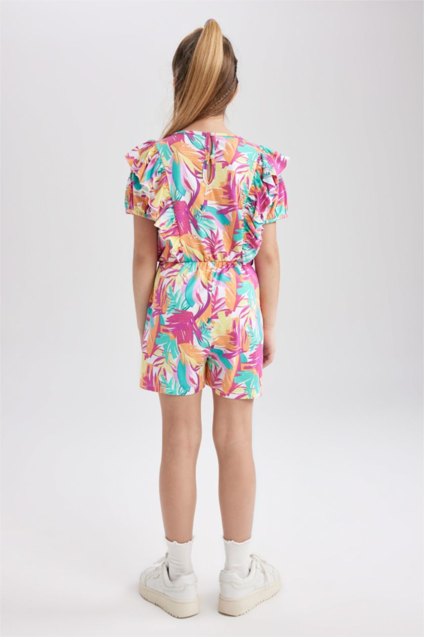 Girls & Teens White Girl Patterned Short Sleeve Jumpsuit