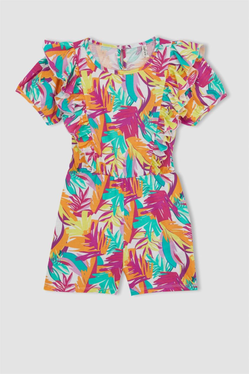 Girls & Teens White Girl Patterned Short Sleeve Jumpsuit