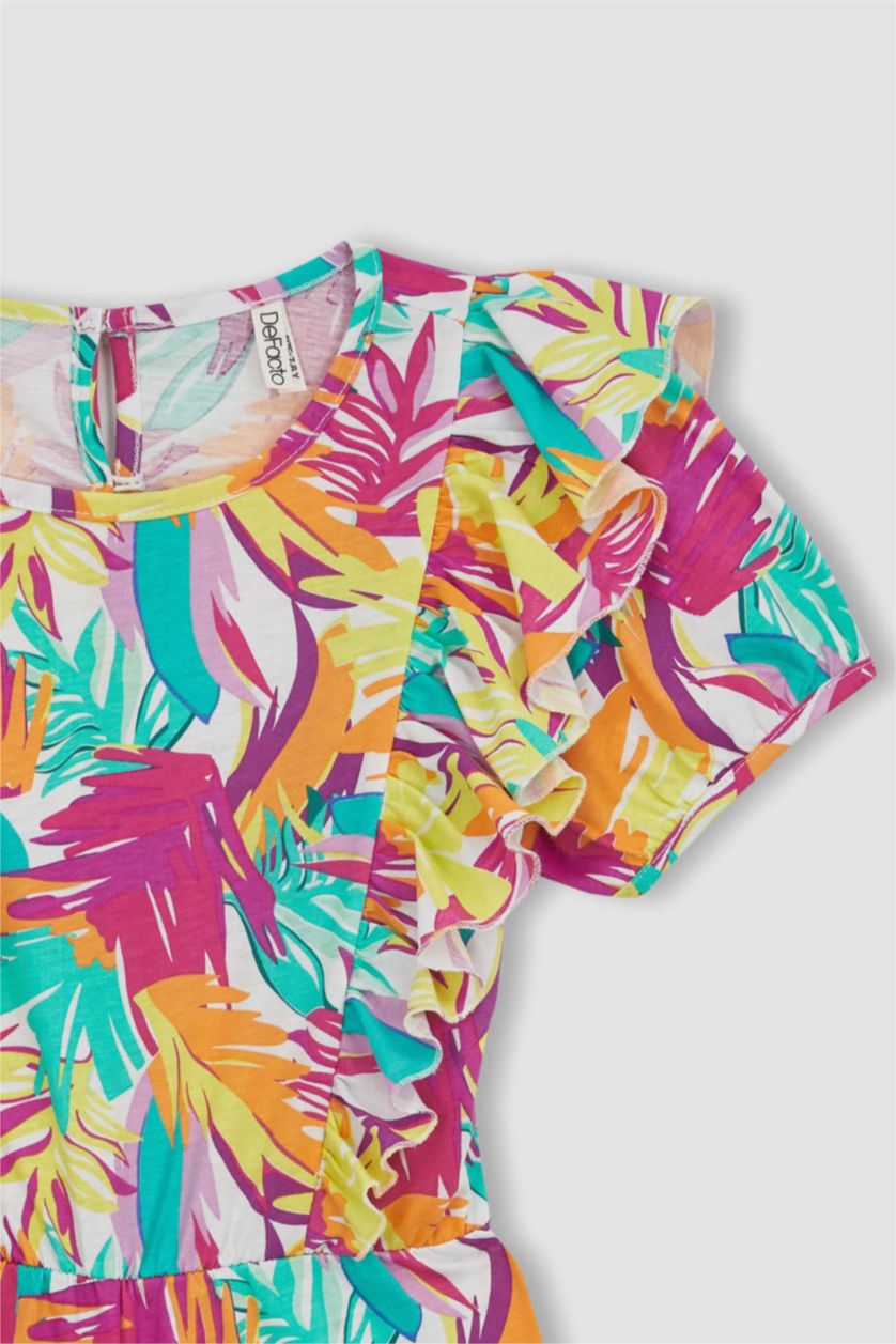 Girls & Teens White Girl Patterned Short Sleeve Jumpsuit