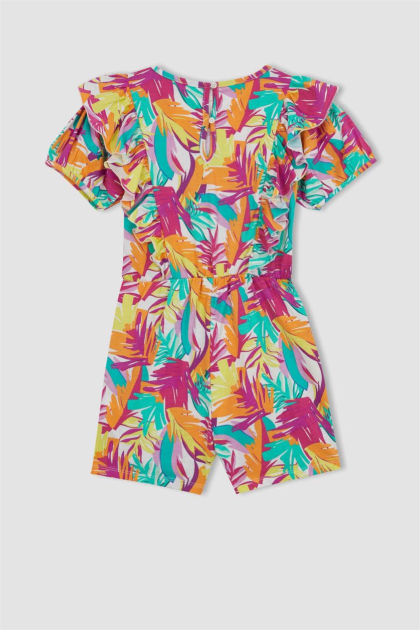 Girls & Teens White Girl Patterned Short Sleeve Jumpsuit