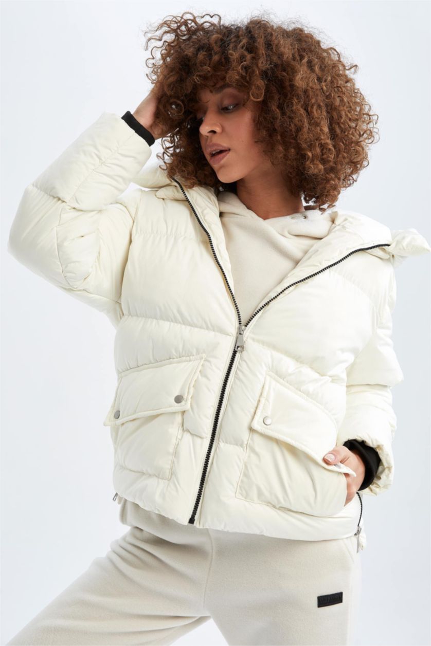 WOMAN Ecru Zipper Puffer Jacket