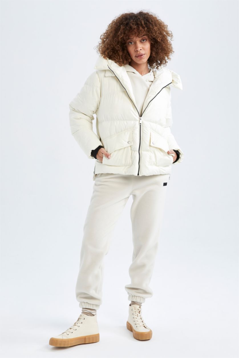 WOMAN Ecru Zipper Puffer Jacket