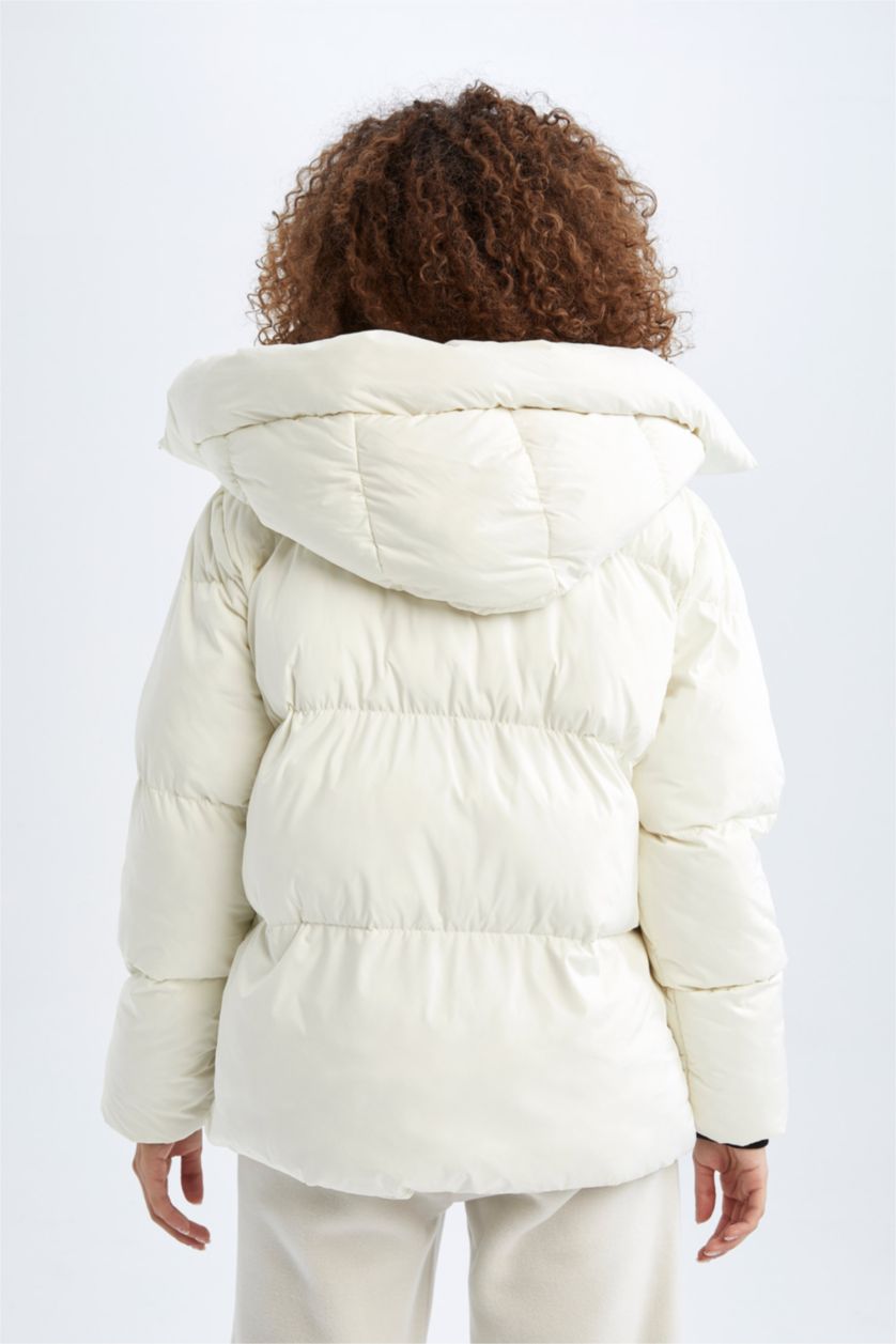 WOMAN Ecru Zipper Puffer Jacket