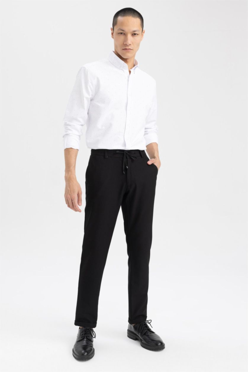 HOMME Blanc Chemise en coton imprimée à manches longues Coupe Moderne