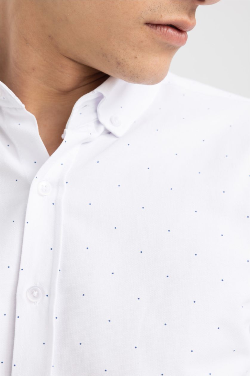 HOMME Blanc Chemise en coton imprimée à manches longues Coupe Moderne