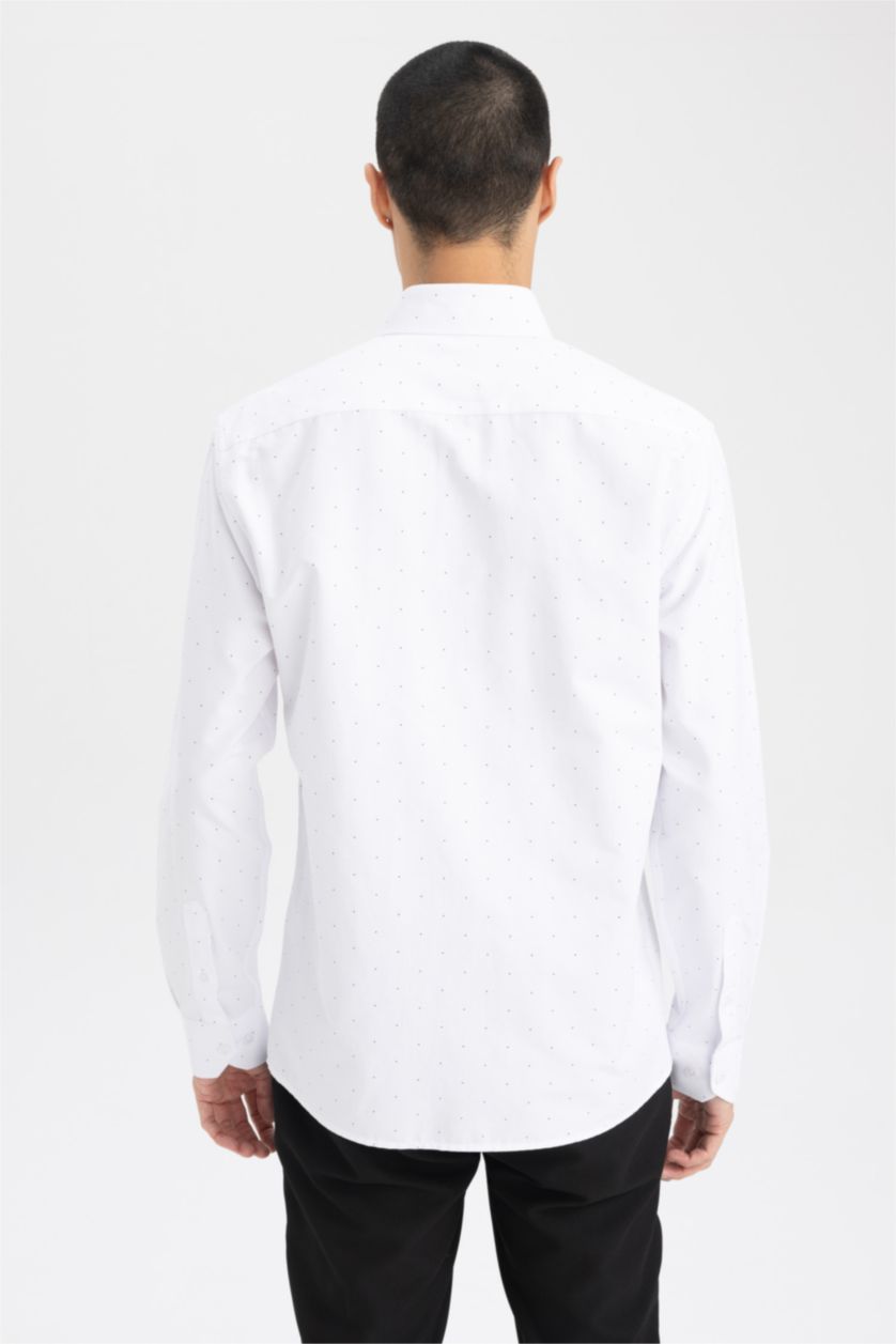 HOMME Blanc Chemise en coton imprimée à manches longues Coupe Moderne