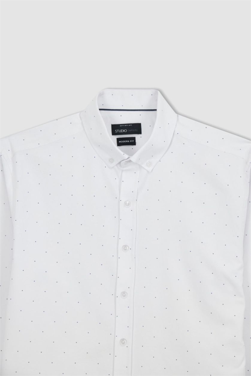 HOMME Blanc Chemise en coton imprimée à manches longues Coupe Moderne