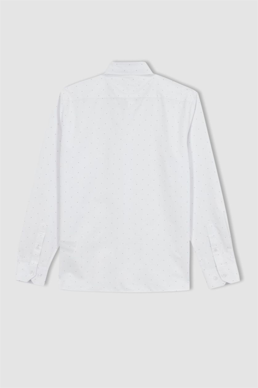 HOMME Blanc Chemise en coton imprimée à manches longues Coupe Moderne