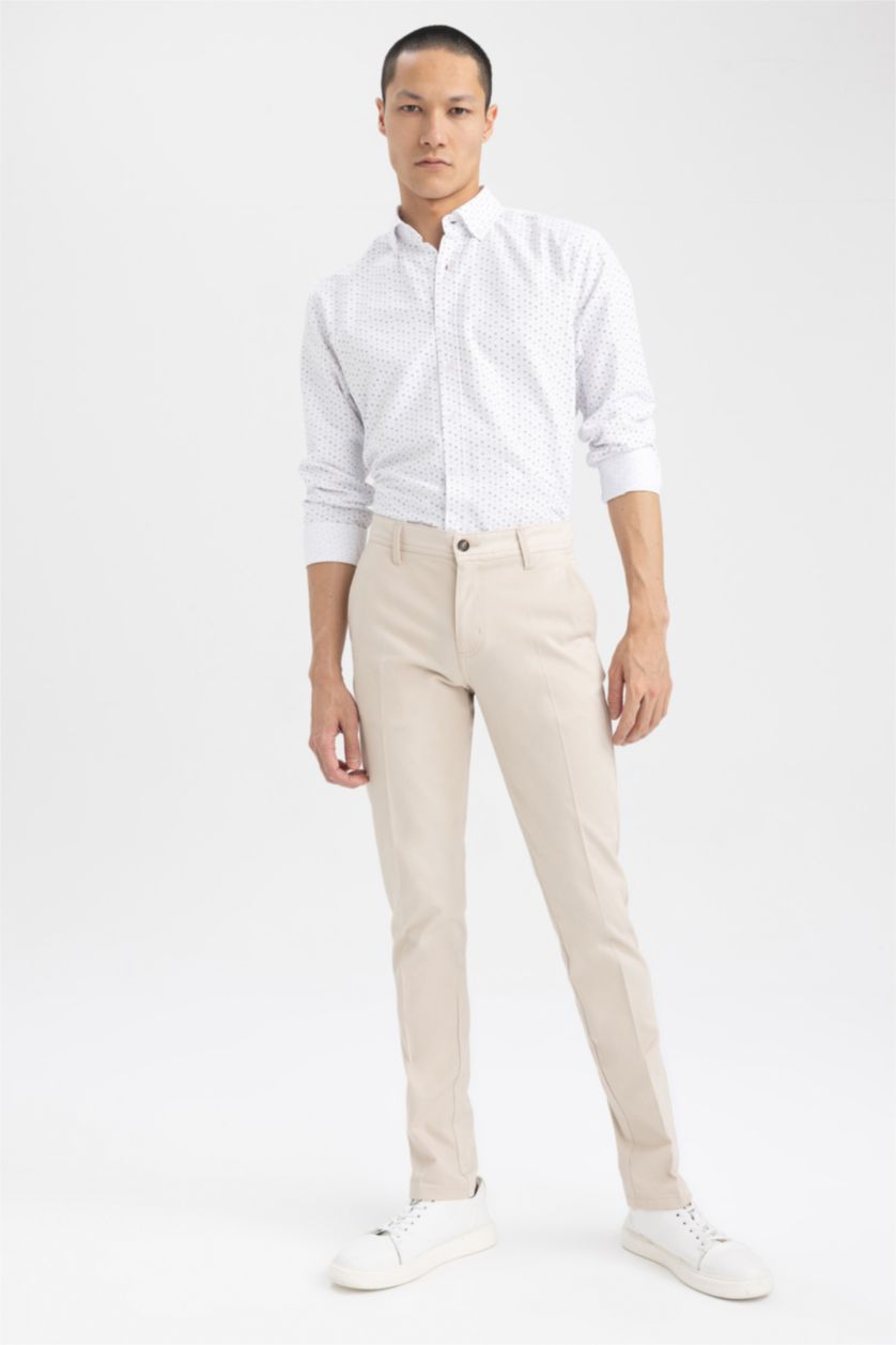 HOMME Blanc Chemise en coton imprimée à manches longues Coupe moderne
