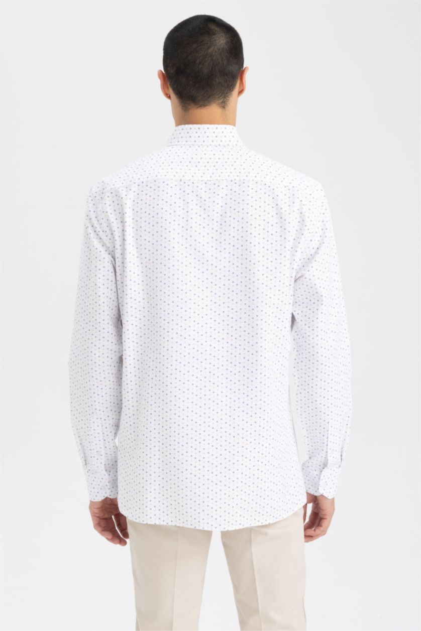 HOMME Blanc Chemise en coton imprimée à manches longues Coupe moderne