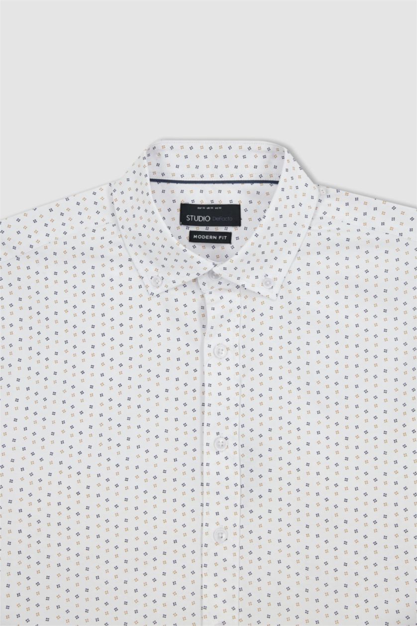 HOMME Blanc Chemise en coton imprimée à manches longues Coupe moderne