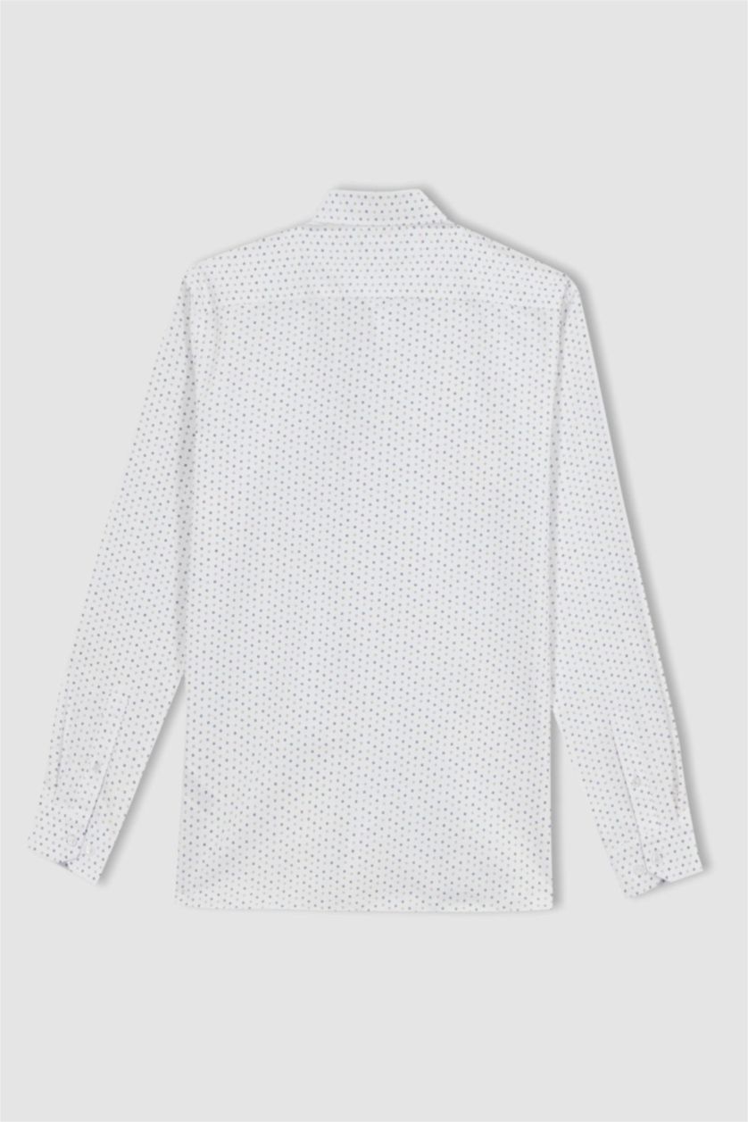 HOMME Blanc Chemise en coton imprimée à manches longues Coupe moderne