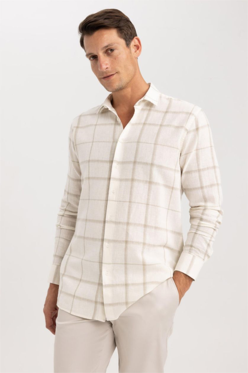 Мужчины Кремовый Рубашка приталенного кроя в клетку