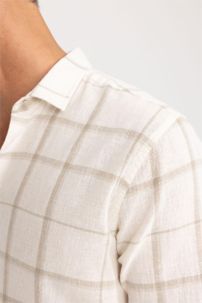 Мужчины Кремовый Рубашка приталенного кроя в клетку