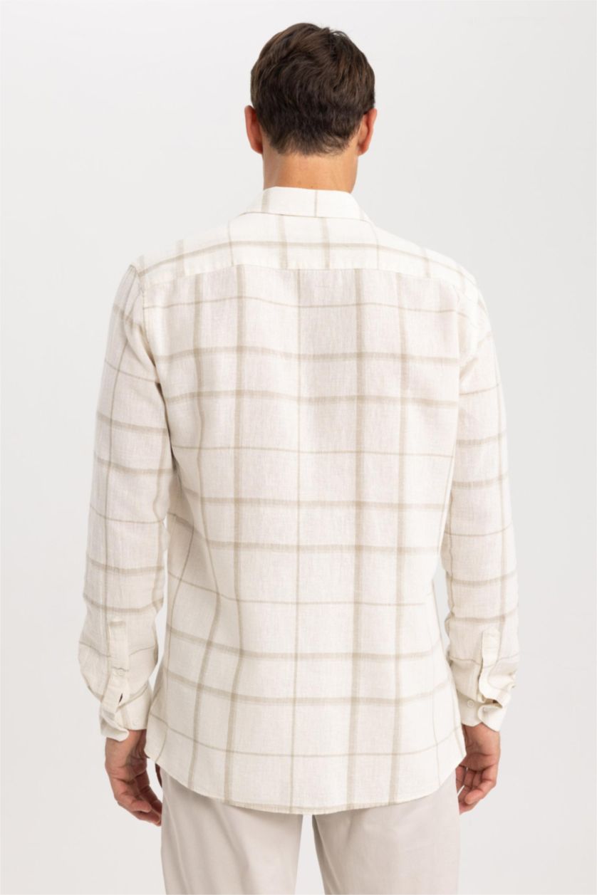 Мужчины Кремовый Рубашка приталенного кроя в клетку