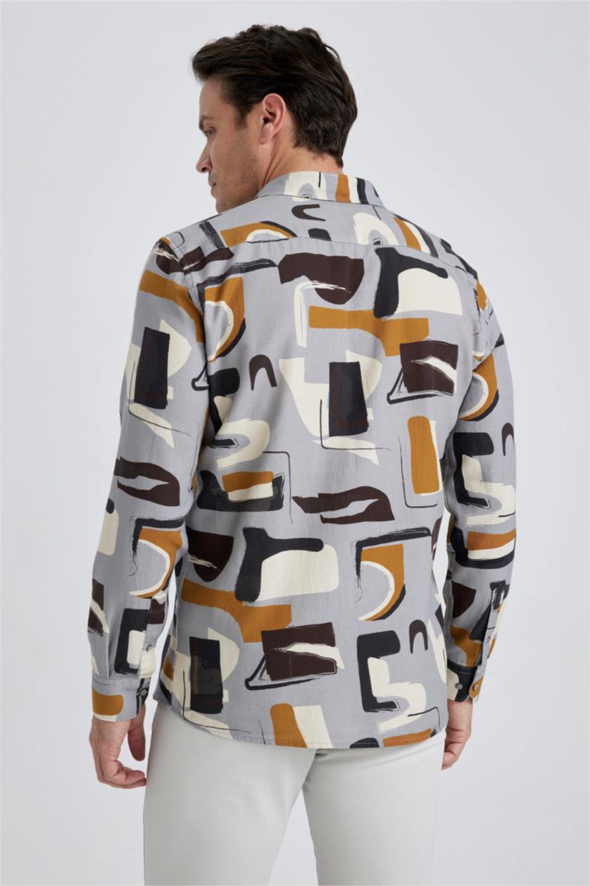 رجالي رمادي قميص بولو قطن منقوش قصة عادية