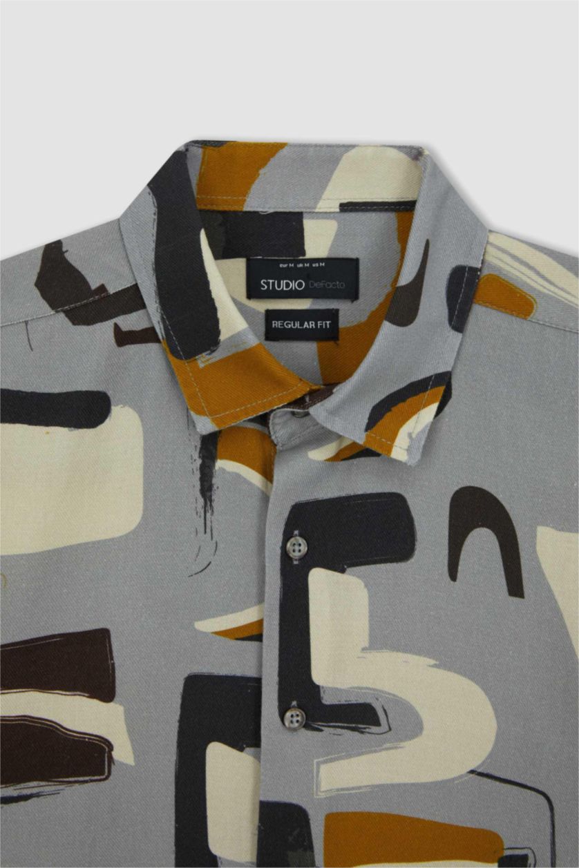 رجالي رمادي قميص بولو قطن منقوش قصة عادية