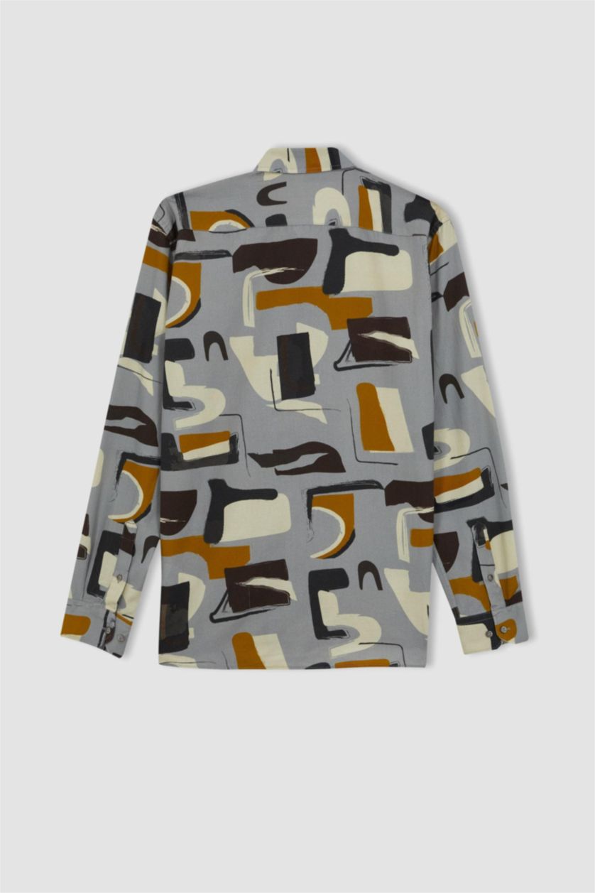 رجالي رمادي قميص بولو قطن منقوش قصة عادية