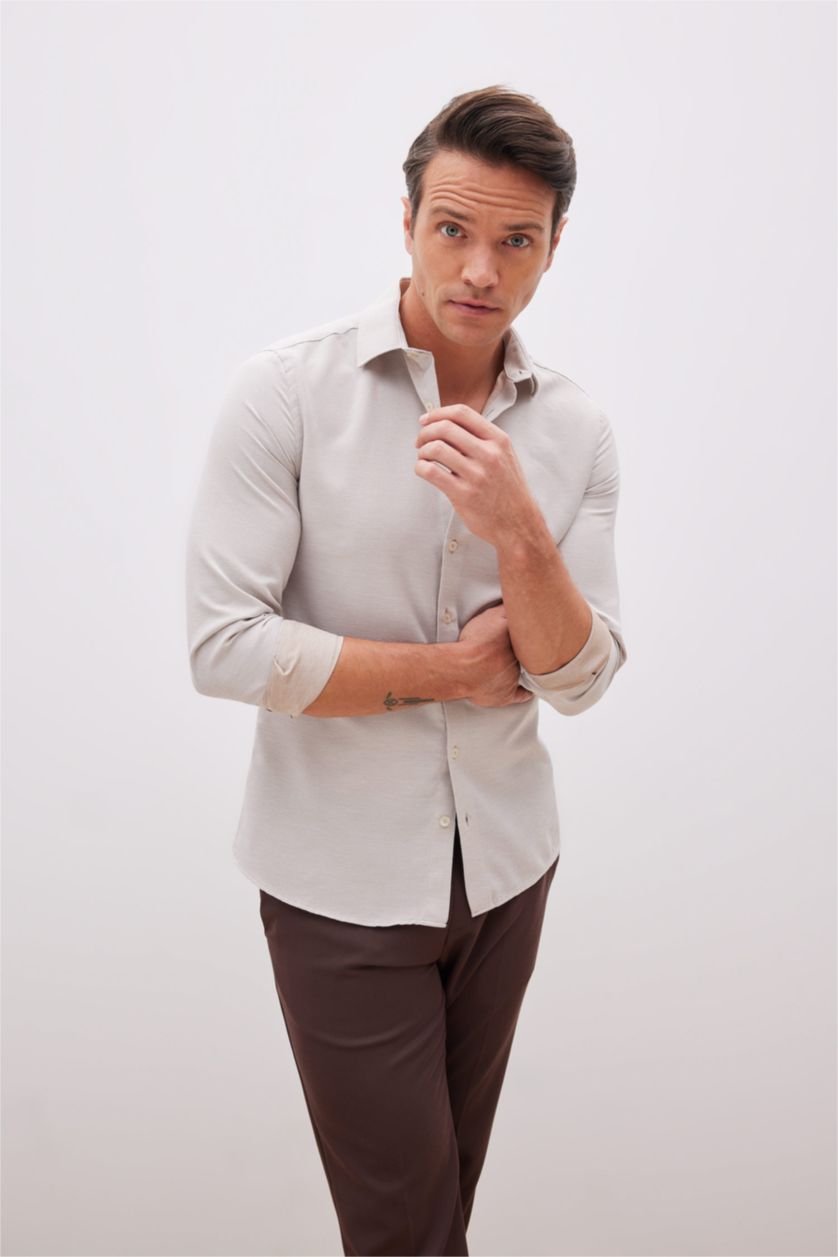 Ерлер ашық реңк слим пішімі Ұзын жеңді көйлек