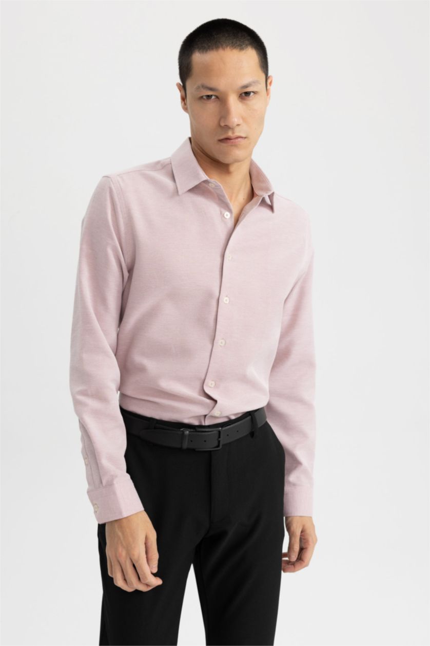 MAN Rose Slim Fit Polo Neck Textured Long Sleeve Shirt